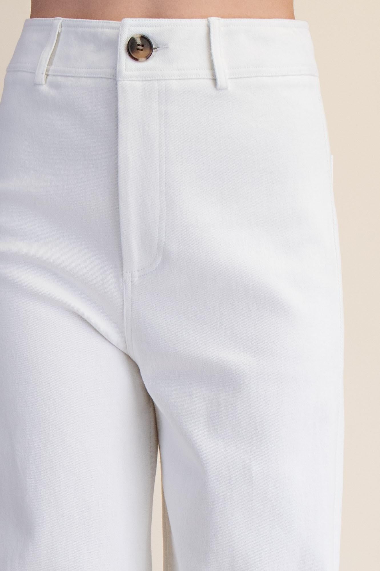 White High-waist Straight Pants