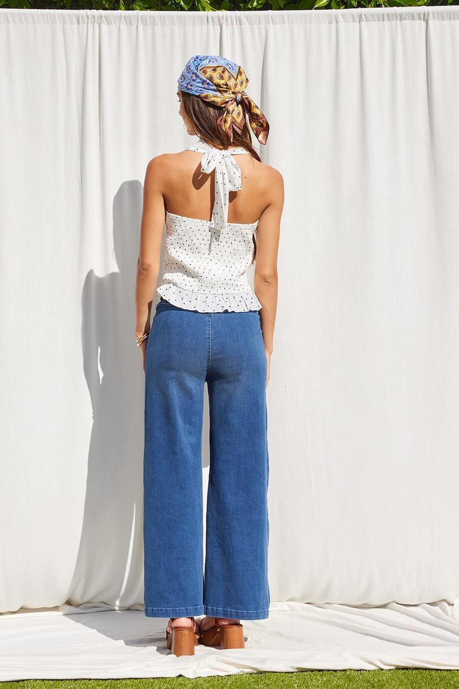 Stretchy Wide Leg Denim Jeans