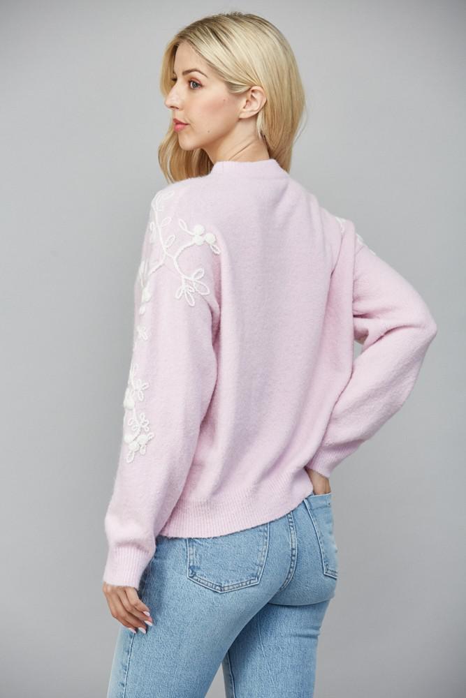 Floral Embroidered Lavender Knit Sweater