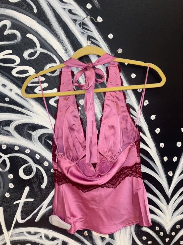 Silk Halter Top with Lace