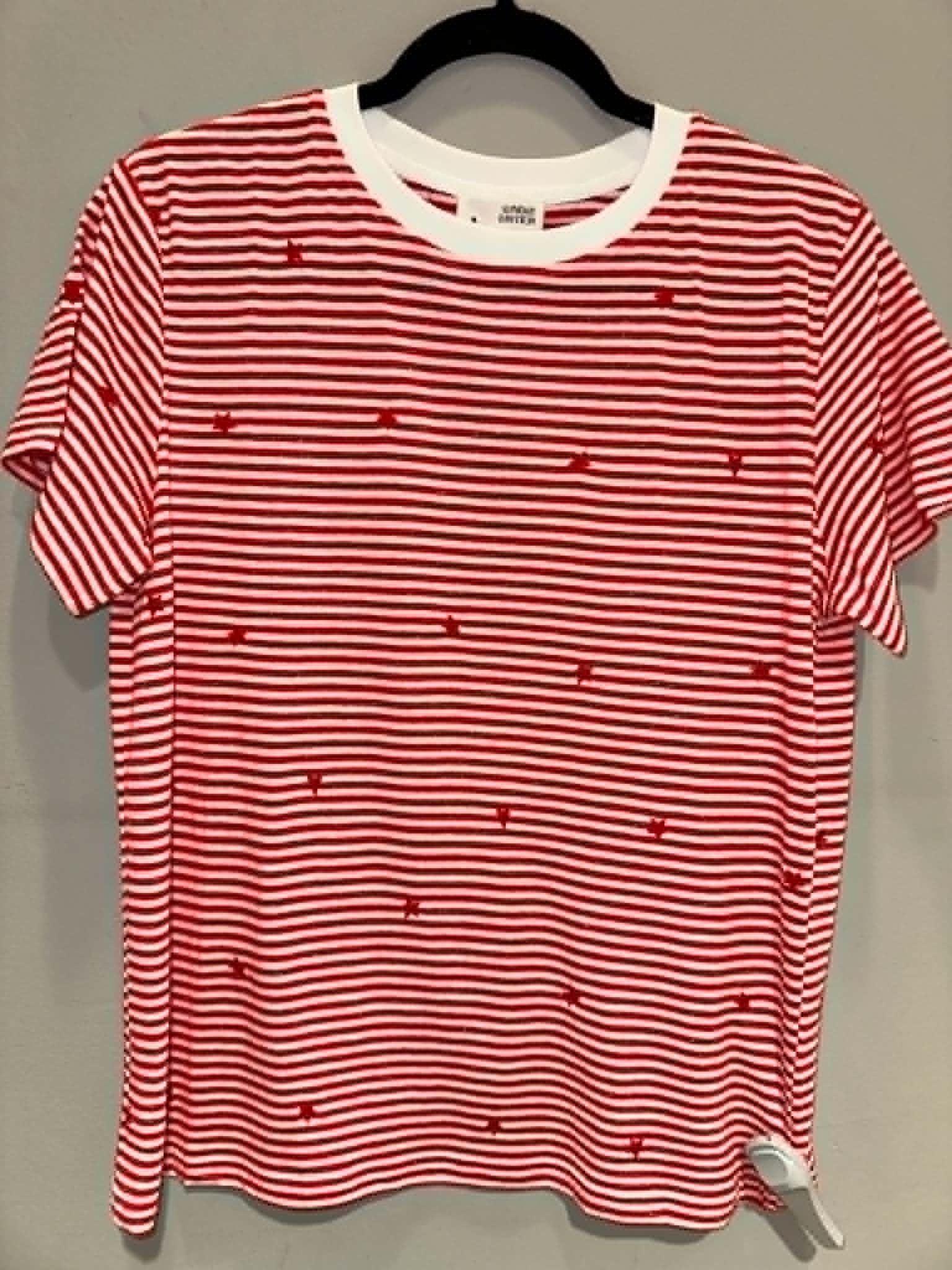 Red Stripe Embroidered Star Covered Tee