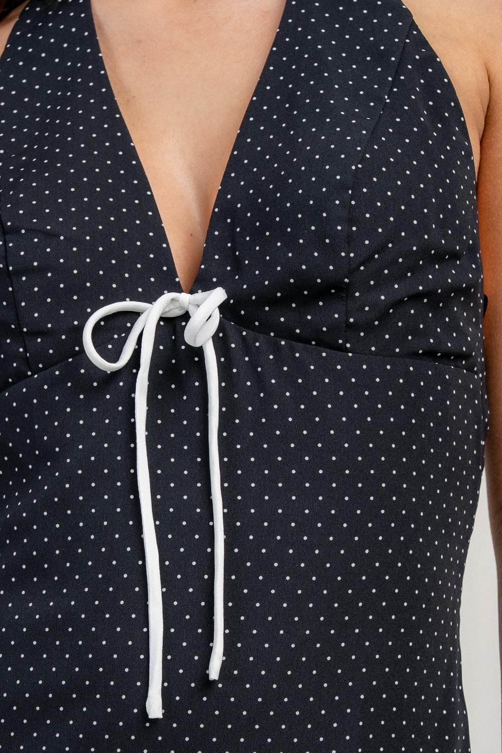 Black A-line Halter Polka Mini Dress