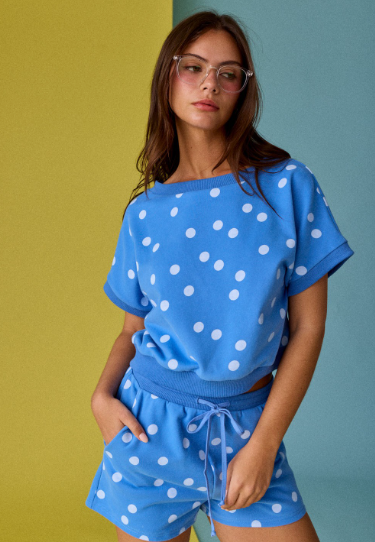 Blue Polka Dot Print Short Set