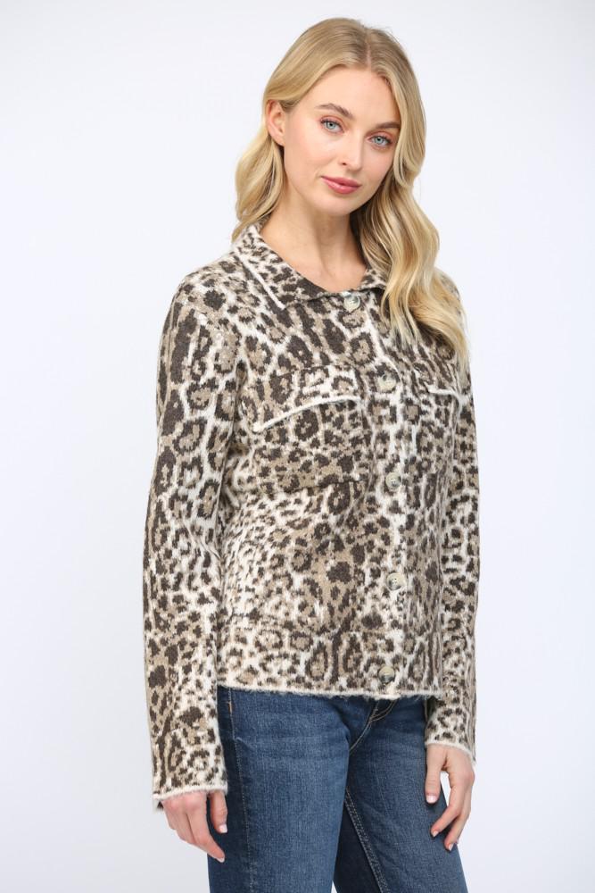 Animal Pattern Jacquard Knit Button Up