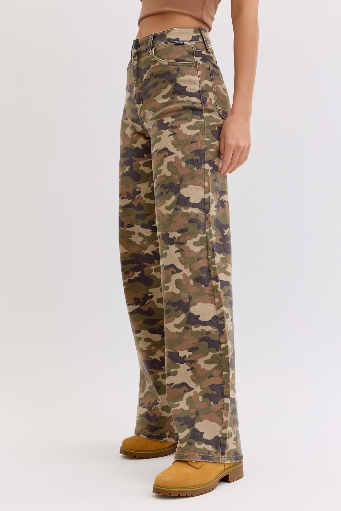 Cello Camo High Rise Wide Leg Jeans