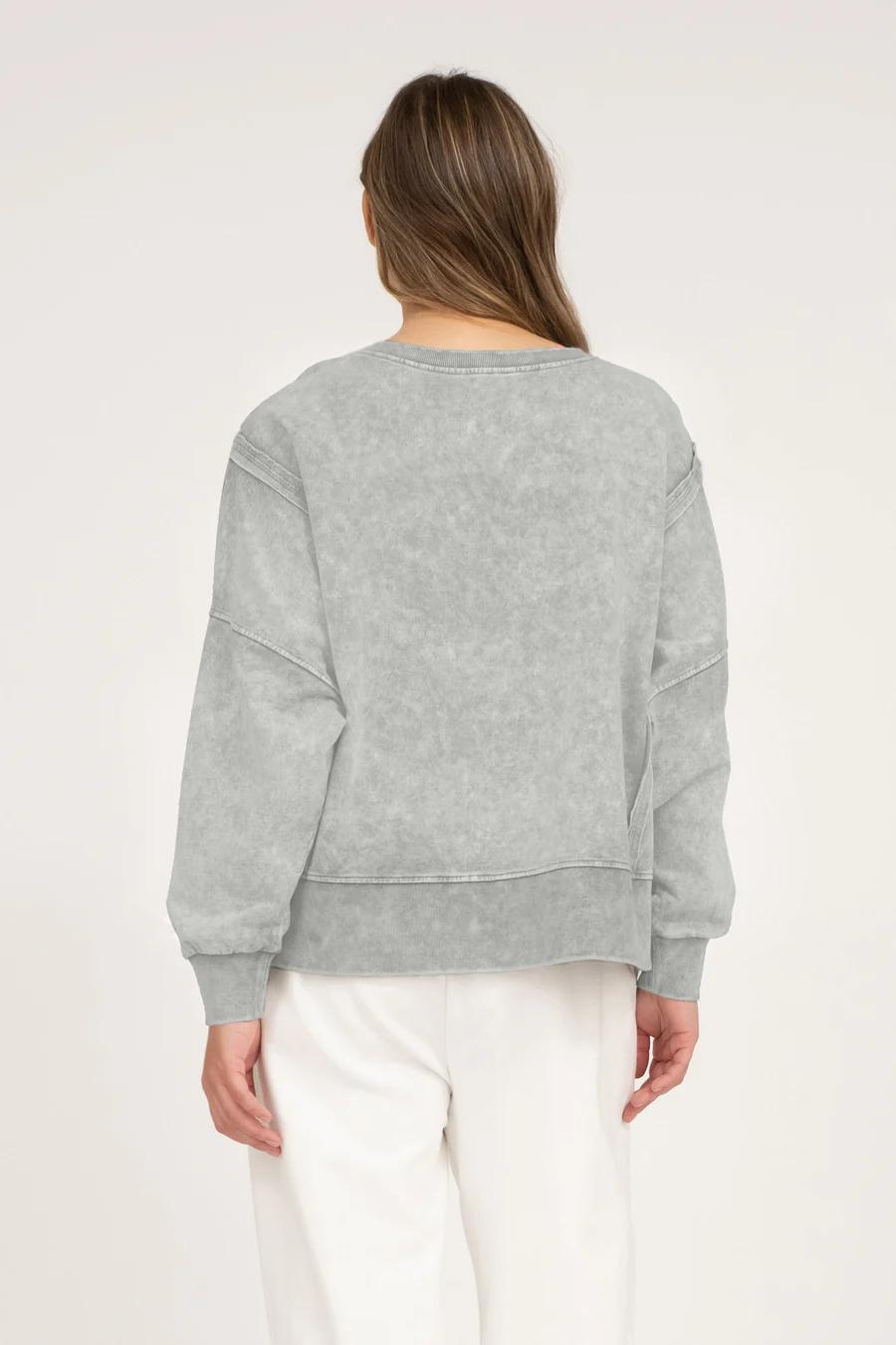 Washed Grey Extended Shoulder Knit Top