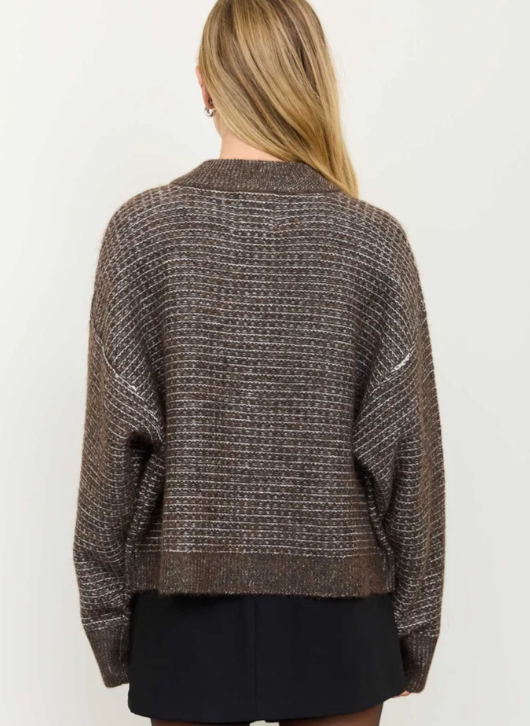 MARLED RIBBED TRIM BUTTON DOWN KNIT CARDIGAN