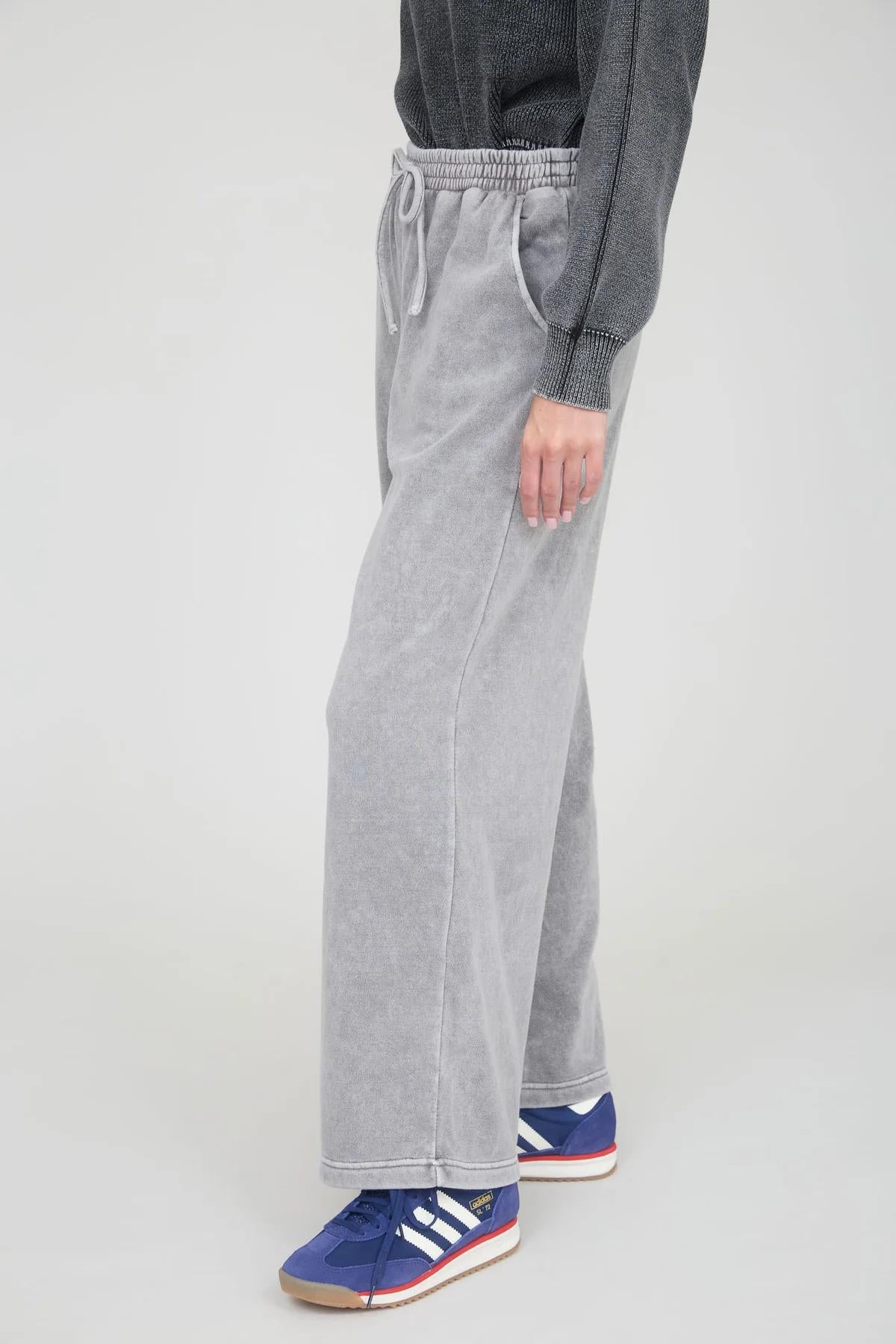 Charcoal Washed Wide Leg Drawstring Lounge Pants