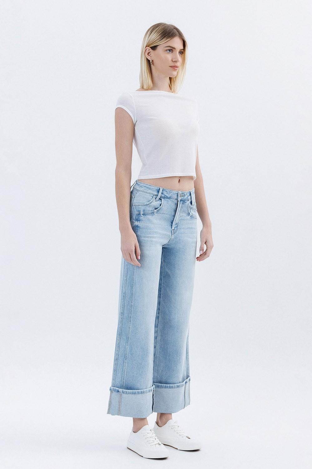 Super High Rise Cuffed Wide Jeans