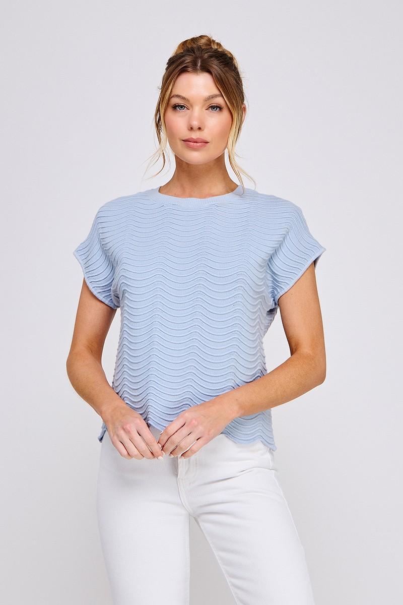 Fine Gauge Scallop Pattern Relaxed Knit Top