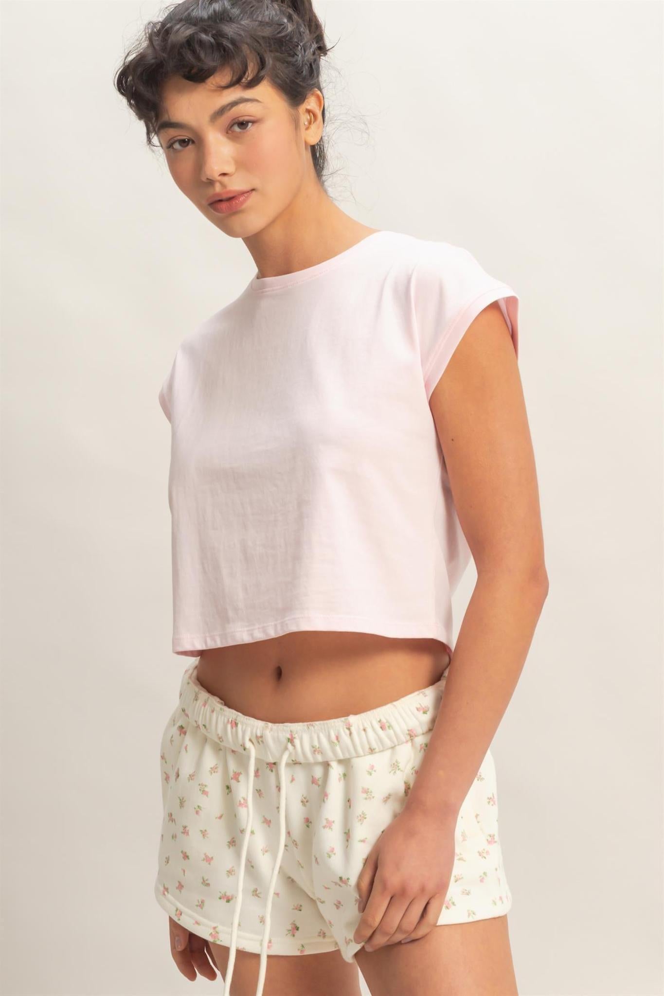 Soft Pink Classic Crew Neck Top