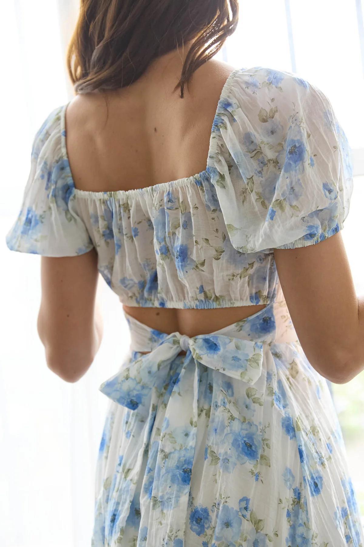 FLORAL CORSET DETAIL BACK TIE MINI DRESS