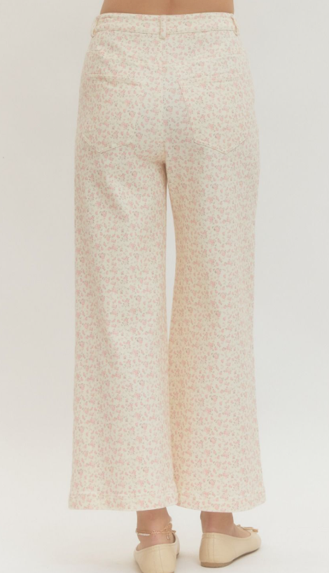 Pink Floral Print Full-Length Pants