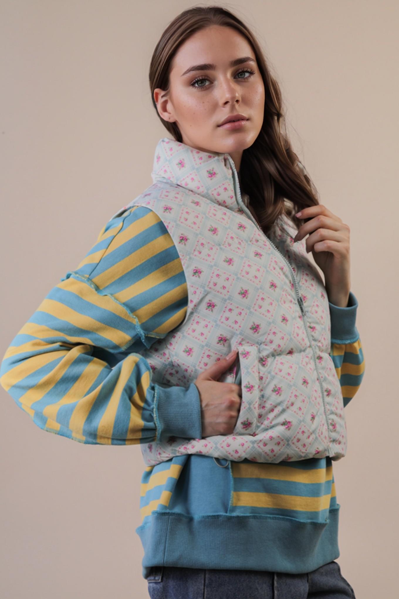 Sage Floral Printed Cropped Puffer Vest