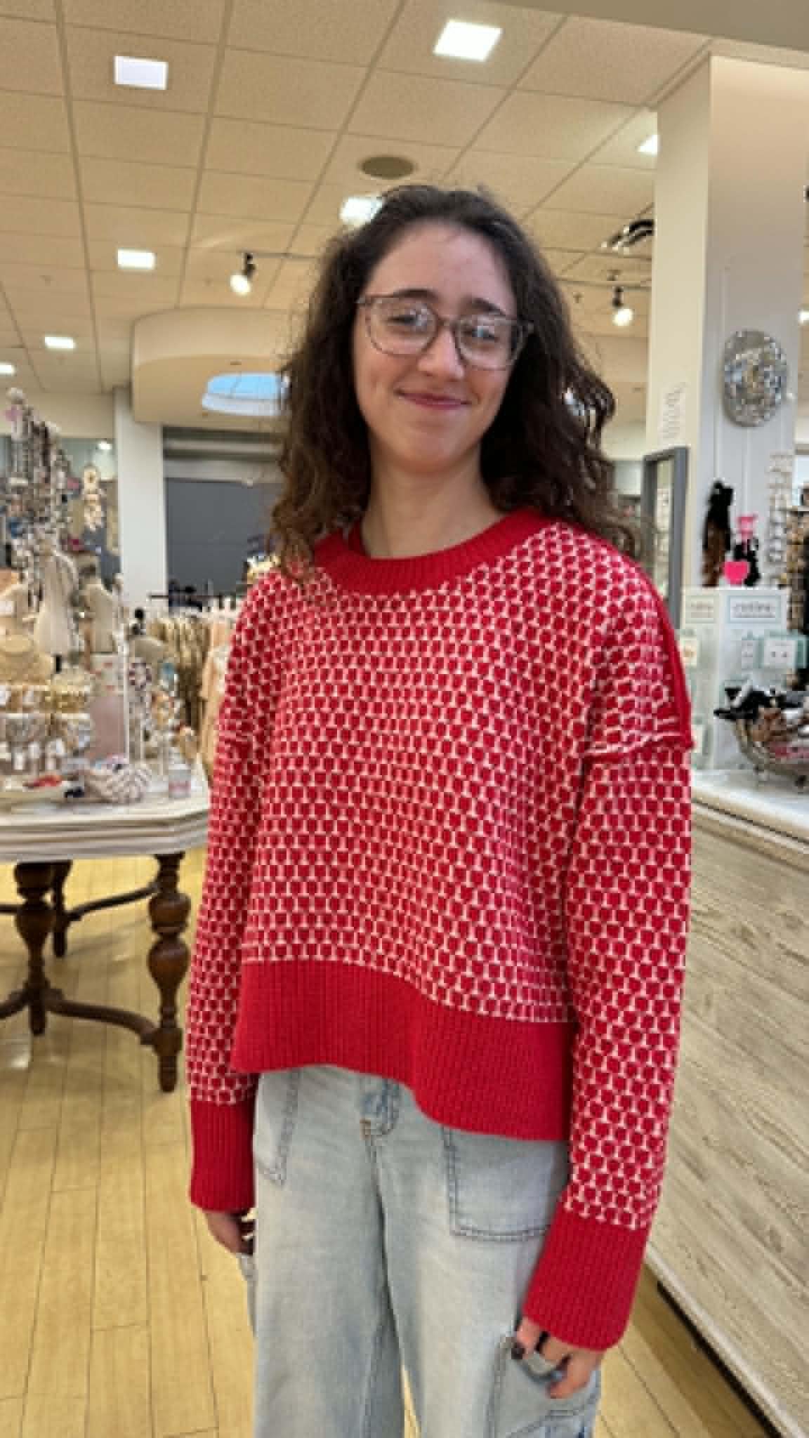 Red Textured Cropped Sweater