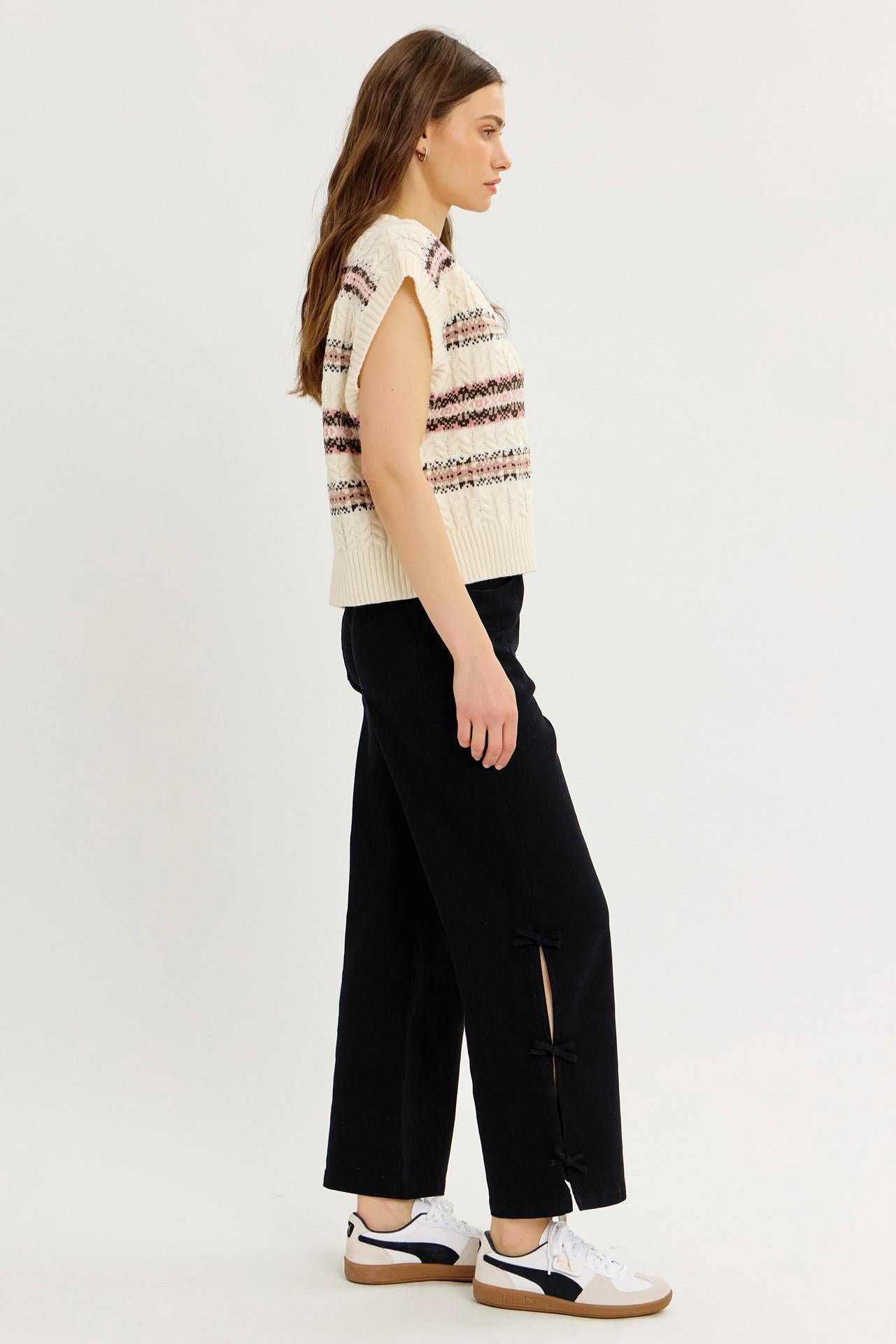Garment Washed Side Bow Detail Western Pants