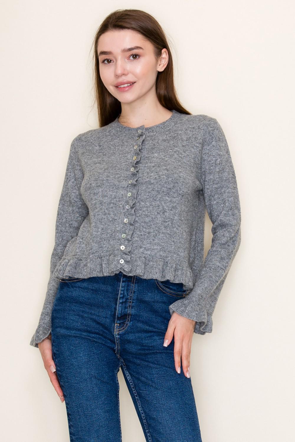 Heather Grey Long Sleeve Solid Knit Top