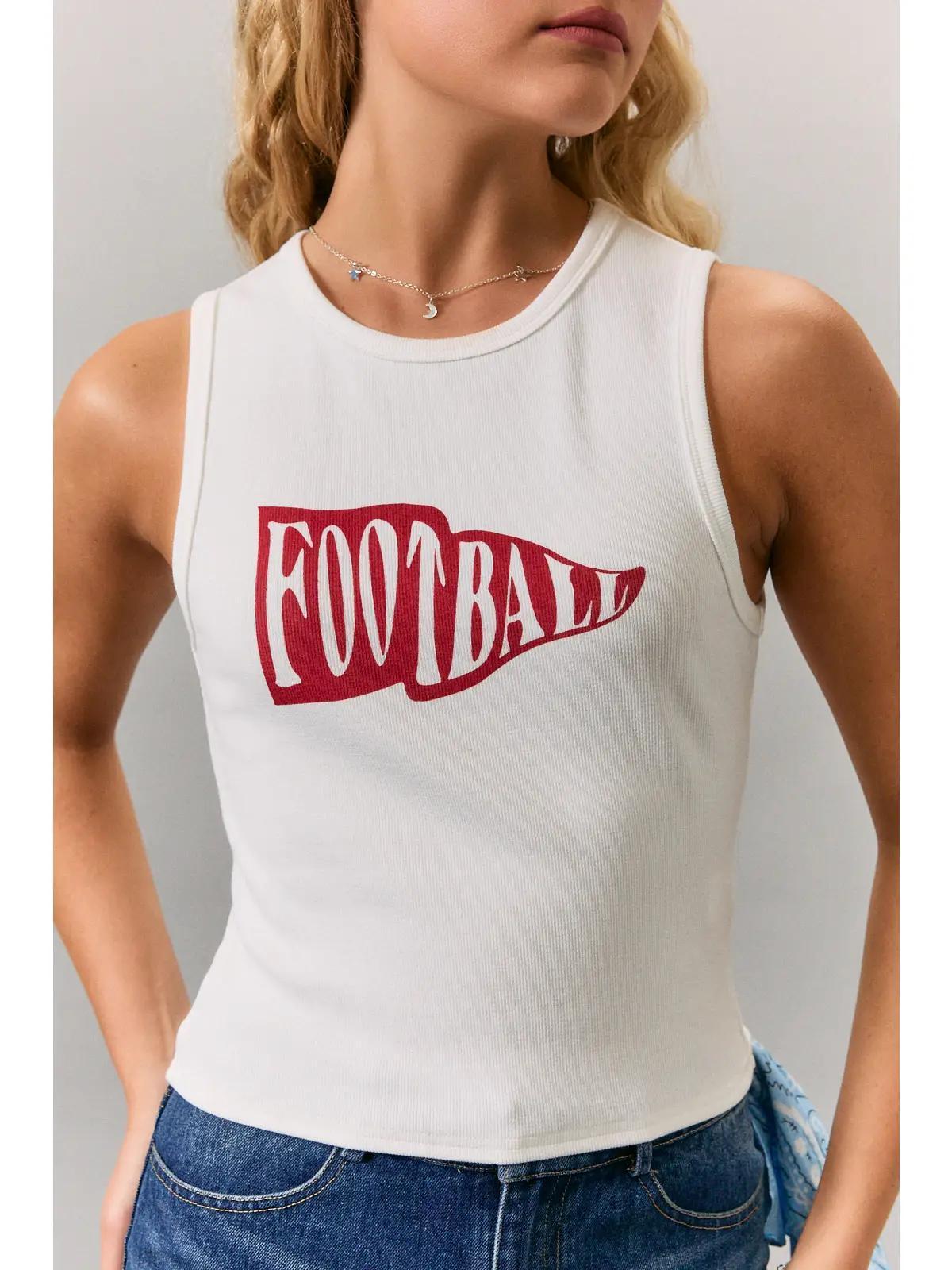 Sleeveless Round Neck Football Printed Tank Top