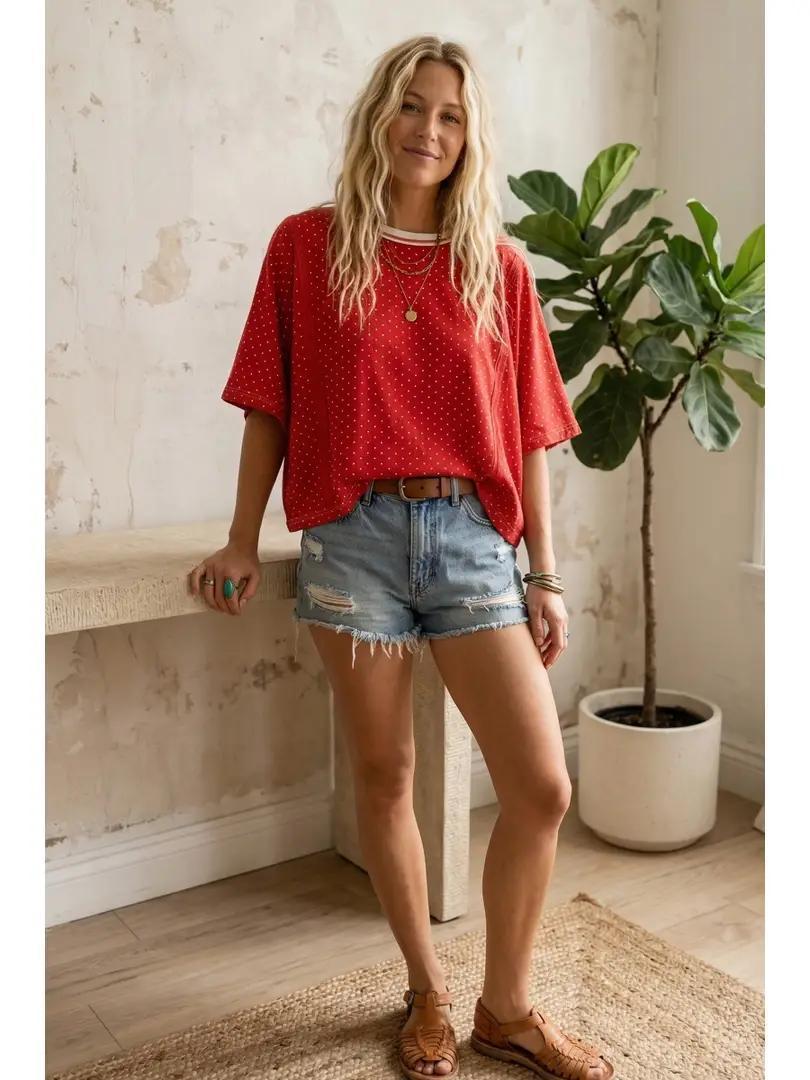 Knit Polka Dot Oversized Top