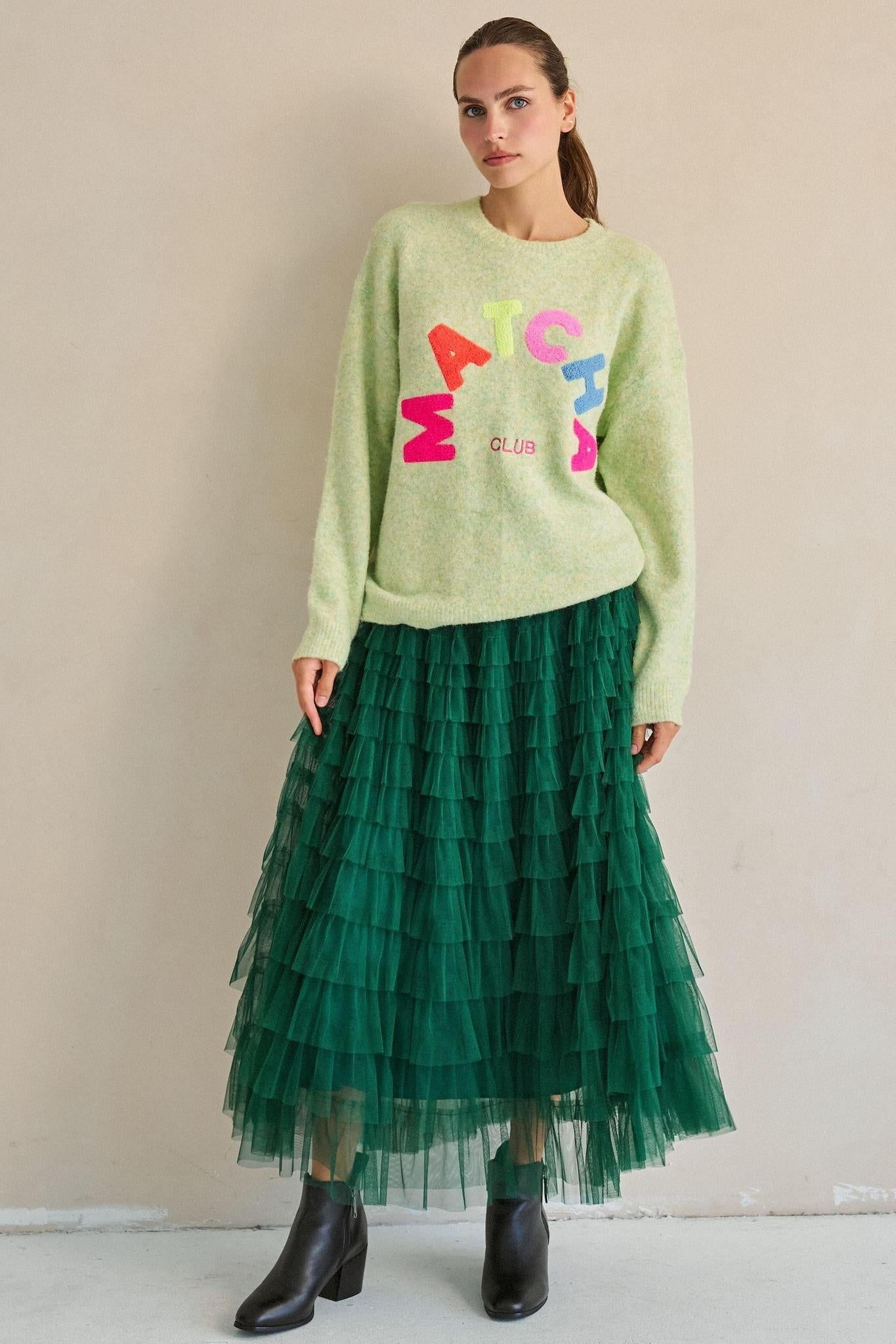 Tiered Ruffle Mesh Maxi Skirt