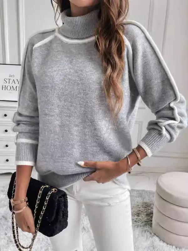 Long Sleeve Loose Contrast Color Split Pullovers
