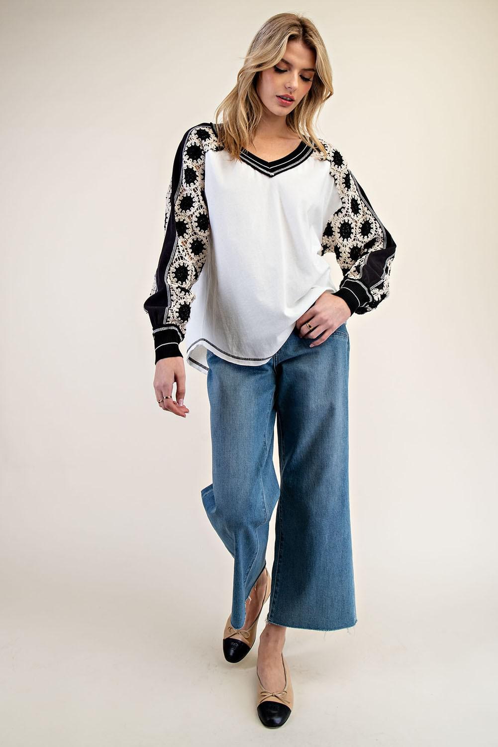 Embroidered Raglan Sleeve Top