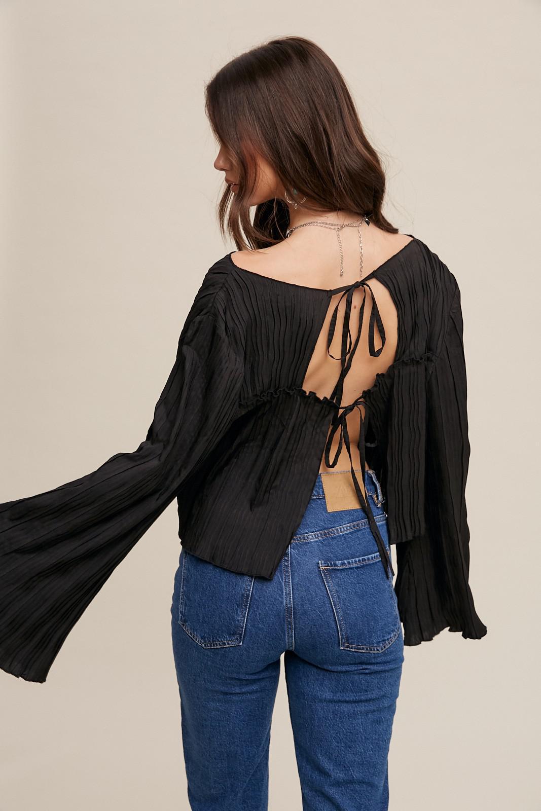 Double Bow Tie Plisse Blouse
