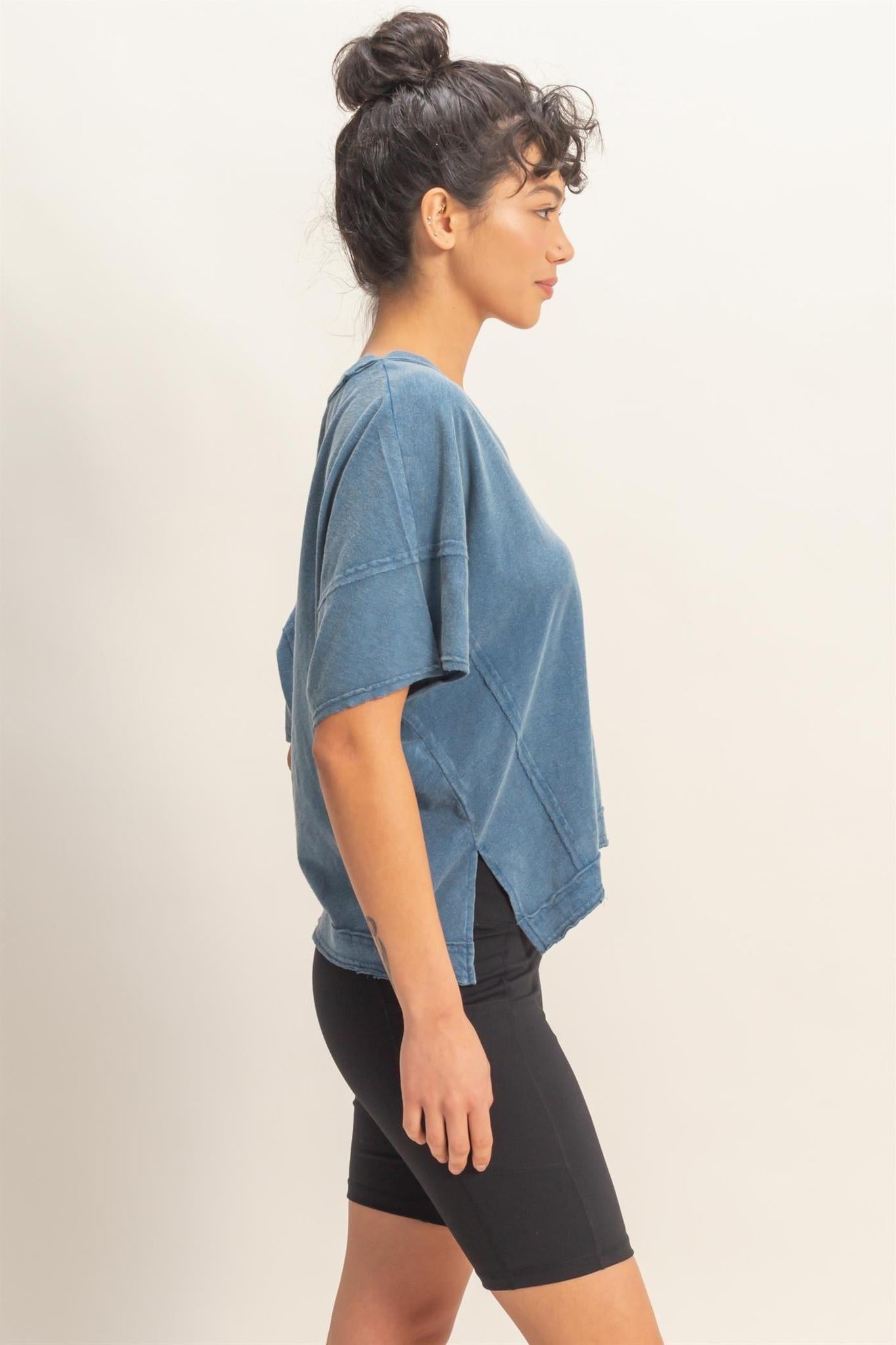 Oversized V-neck Short Sleeve Top