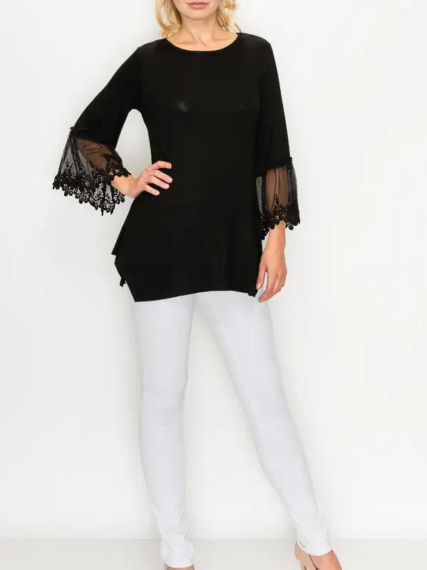 Elegant Lace Bell Sleeve Blouse