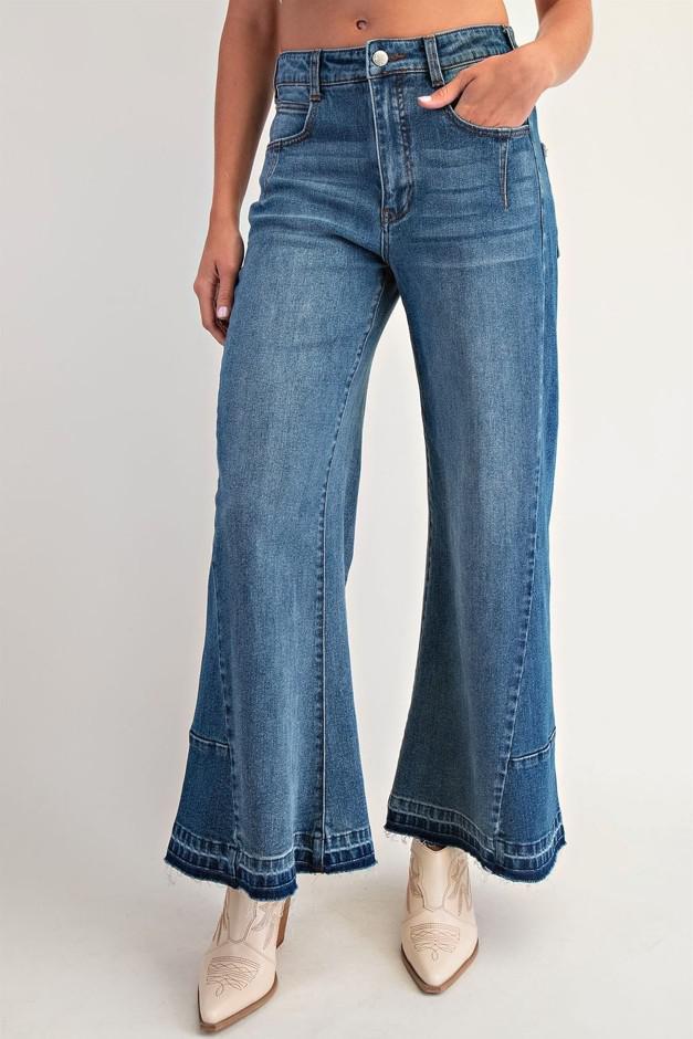 Frayed Pocket Boot Cut Jeans
