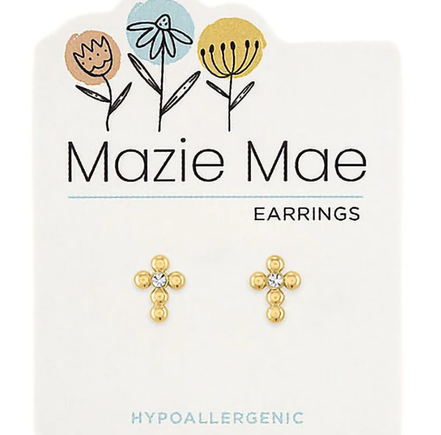 Gold Bubble Cross Stud Mazie Mae Earrings