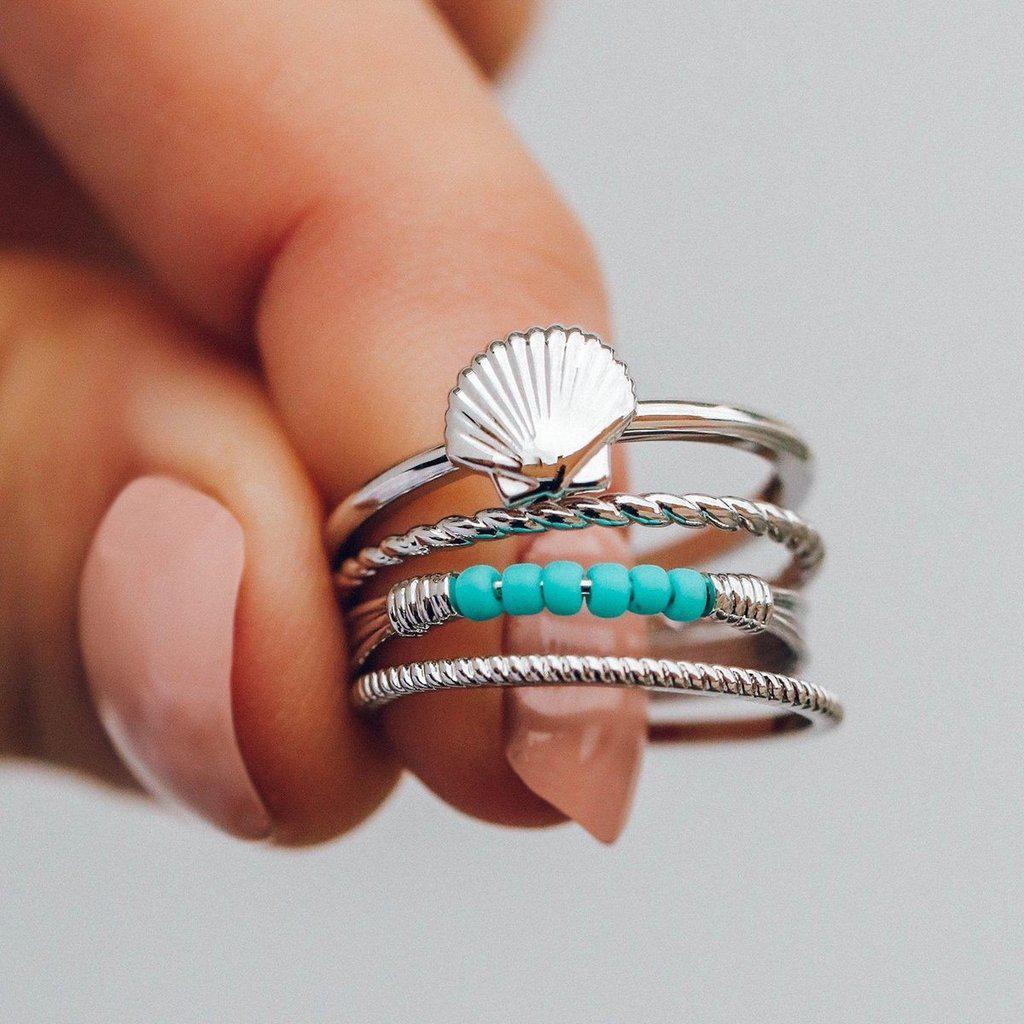 Shell Ring Stack Silver