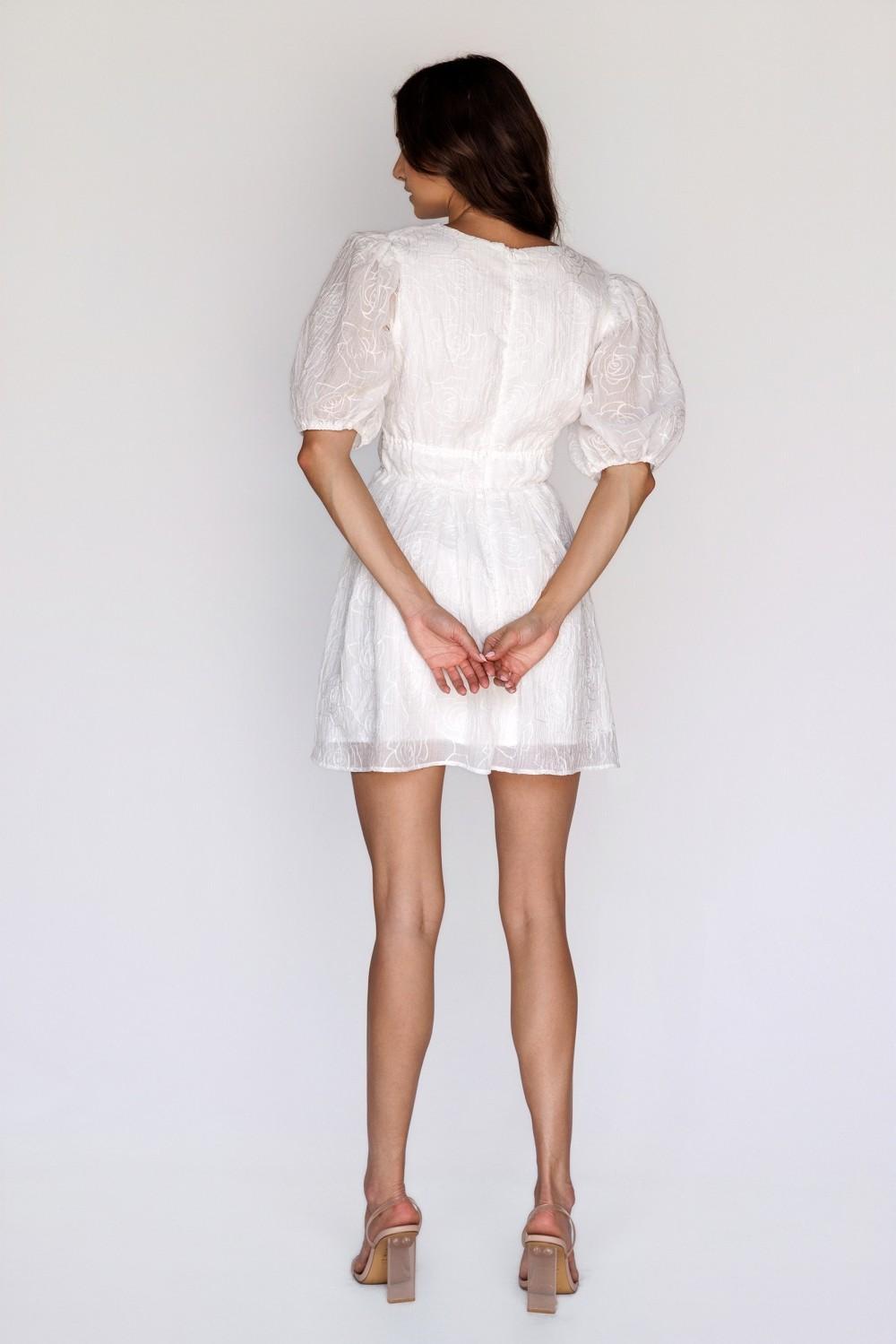 White Textured Rose Mini Dress