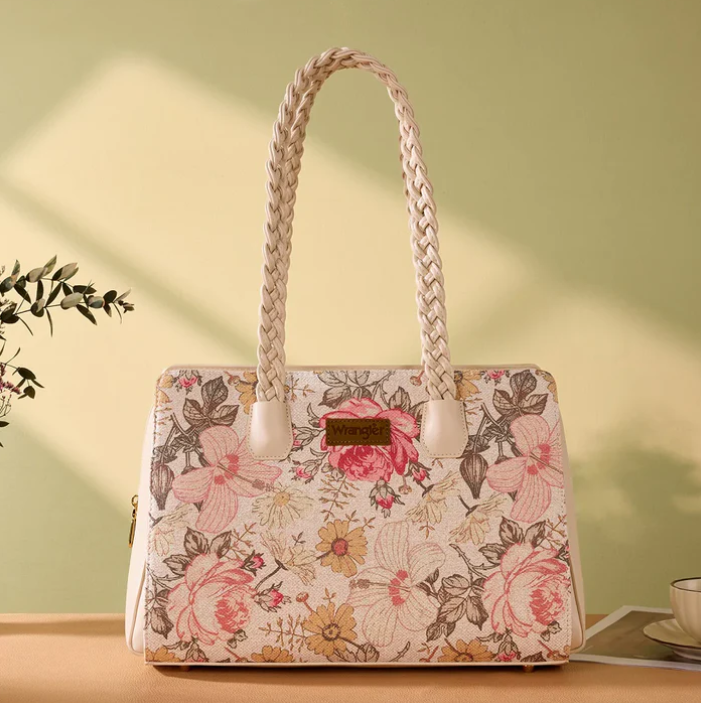 Wrangler Floral Print Braided Satchel Bag - Tan