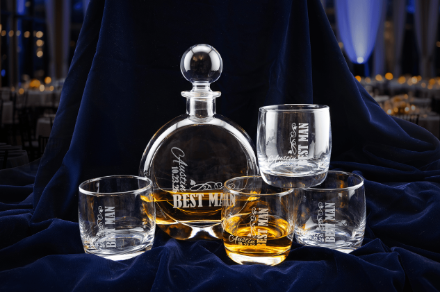 Engravable 750ml Flat Round Glass Decanter Set