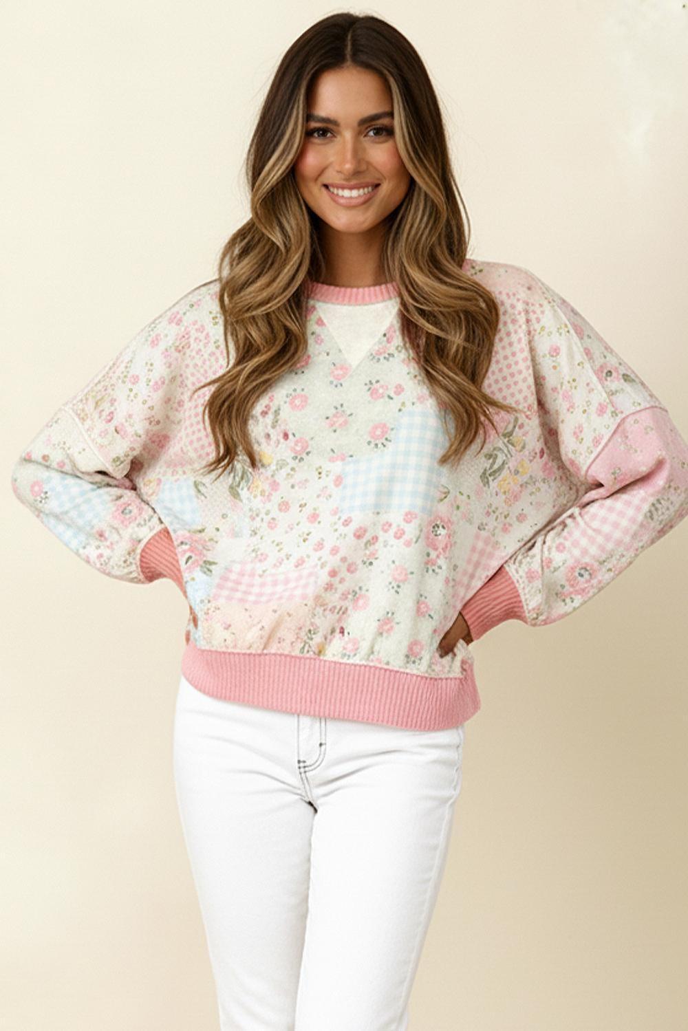 Triangle Oversized Long Sleeve Patchwork Top