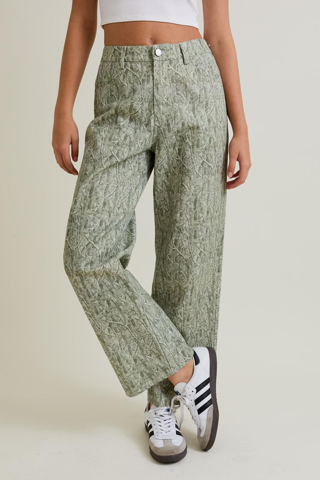 Mid-Rise Tree Camo Wide Leg Pants