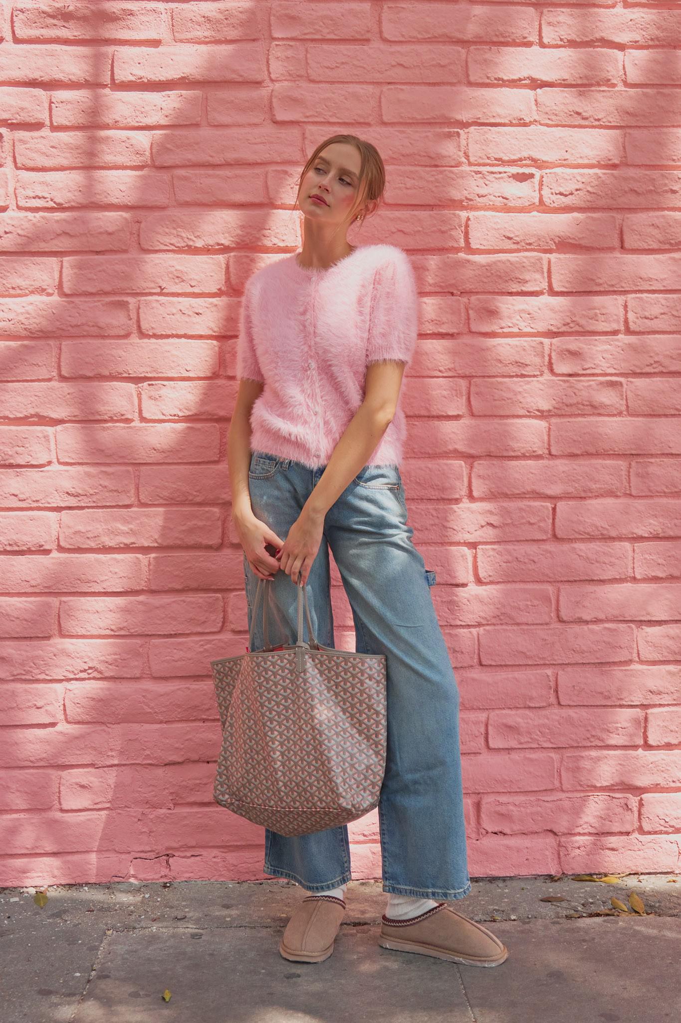 Mohair Knit Short Sleeve Sweater Cardigan