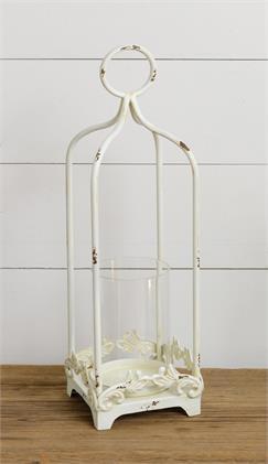 Distressed Lantern w/ Hurricane Glass
