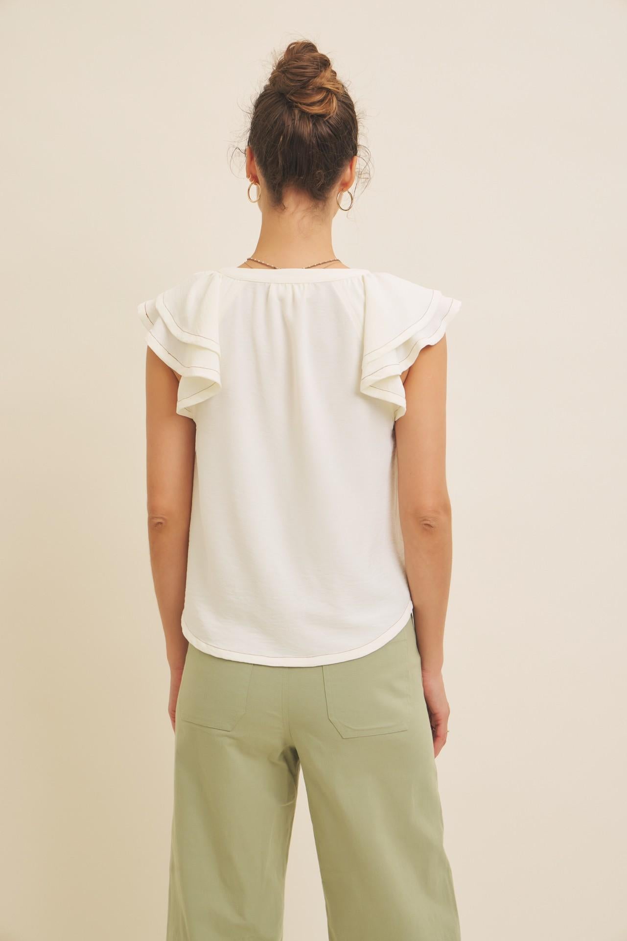 Cream Button-down Ruffle Blouse Copy