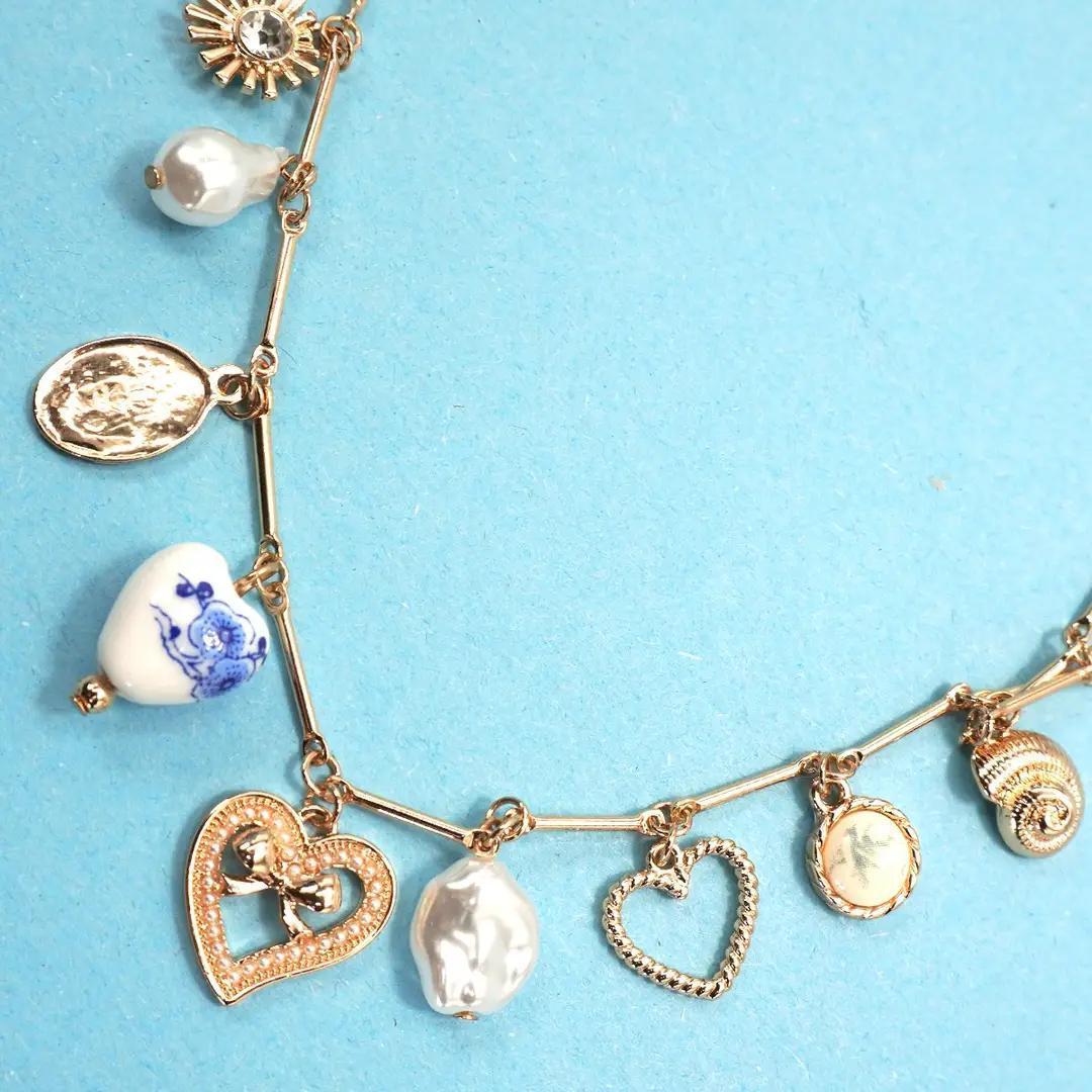 Charm Necklace-Ceramic Porcelain Heart Pearl