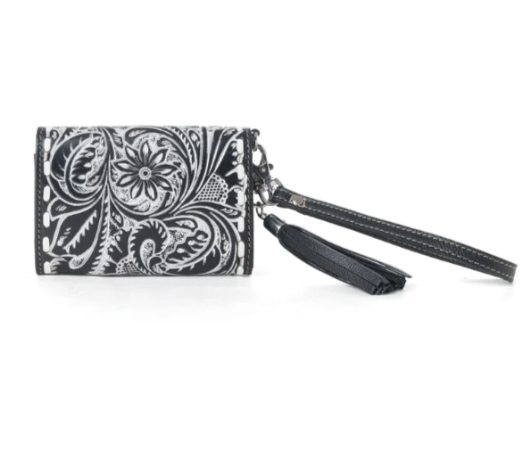 Elise Handtooled Leather Wallet in Dark Mist