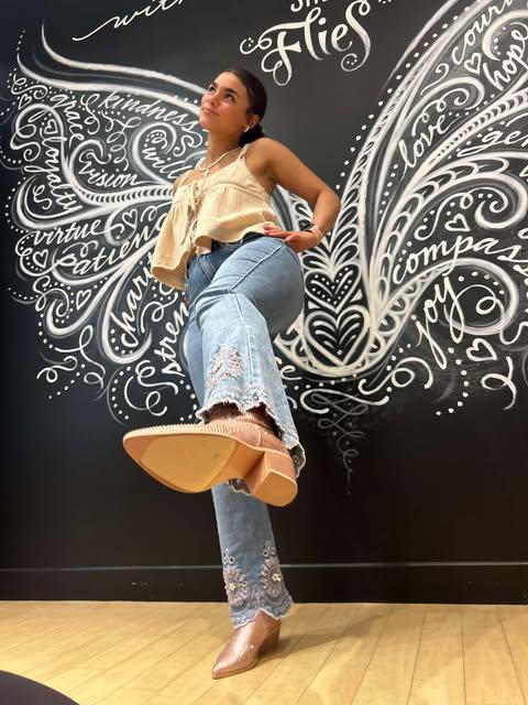 Everstretch Flare Hand Bead Embroidered Jeans