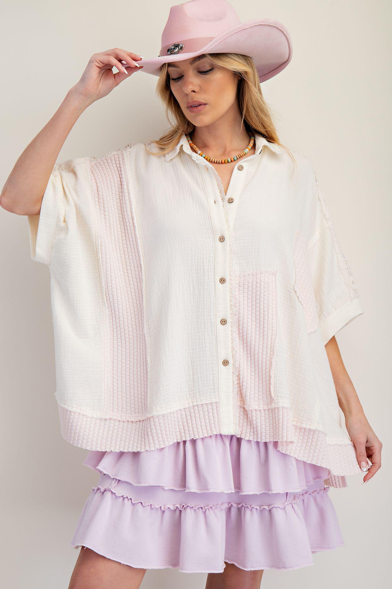 Ivory Cotton Gauze Button Blouse