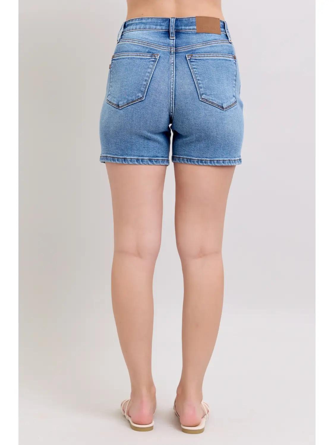 Judy Blue HW 2 Button Mid Length Dad Shorts