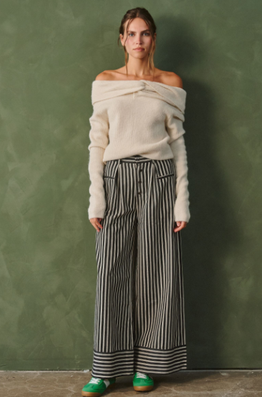 Stripe Button Wide Leg Pants