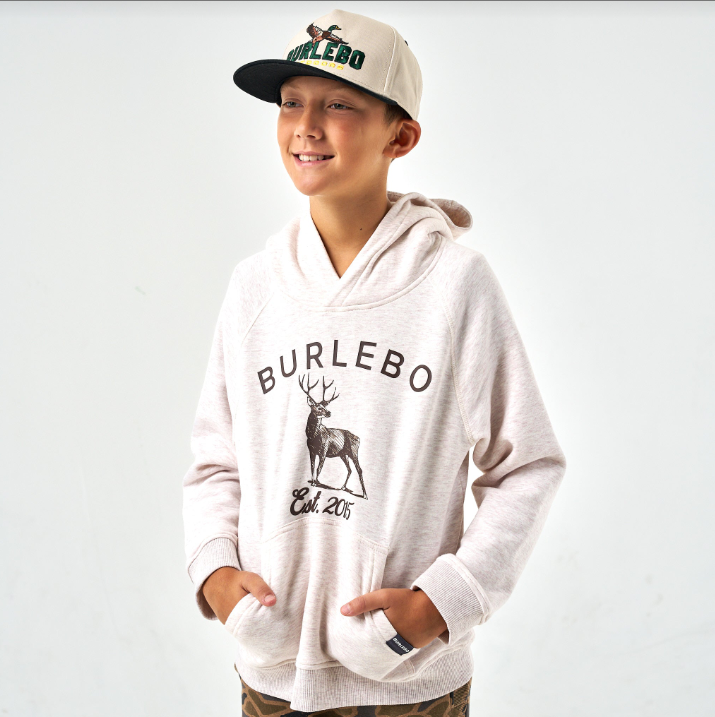 Youth Fleece Hoodie - Whitetail Deer - Heather Oatmeal