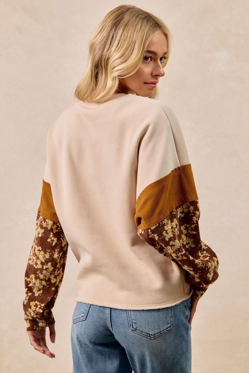 Frenchter With Floral Corduroy Sleeves Top