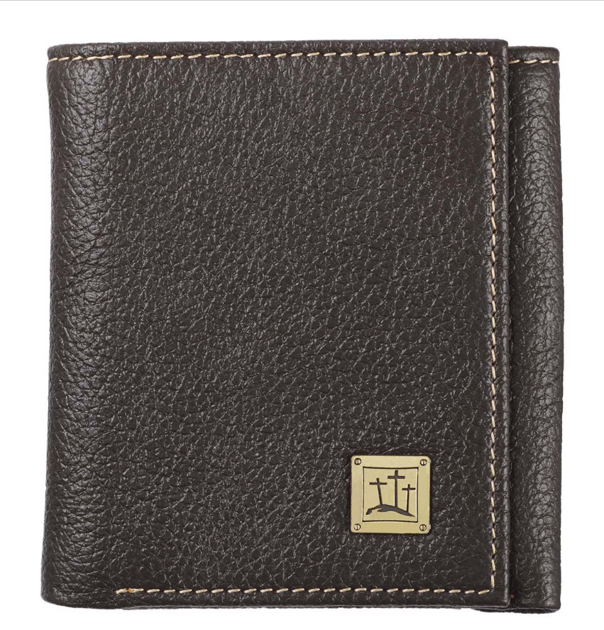 Three Crosses Espresso Brown Full Grain Leather Trifold Wallet