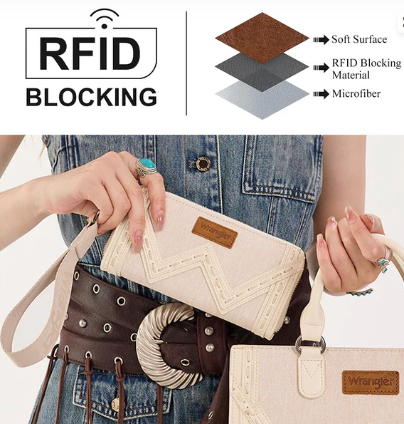 Wrangler Western Chevron Contrast Stitch RFID Wallet - Tan